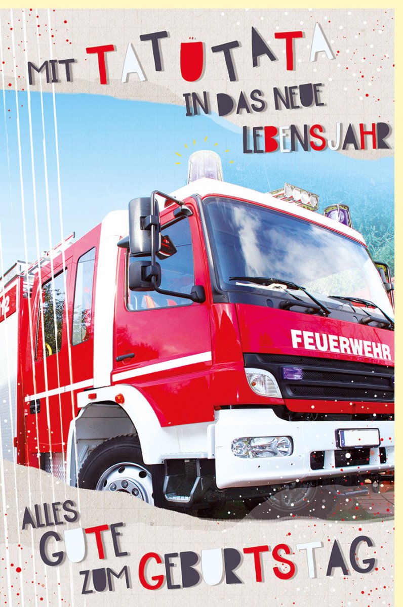 Geburtstagskarte für Kinder - Feuerwehr - Thema mit Feuerwehrauto, Tatütata - Sound & Spruch - Glückwunschkarte zum Geburtstag für Jungen, Rot - Erlebnisreiches Lebensjahr Wunsch