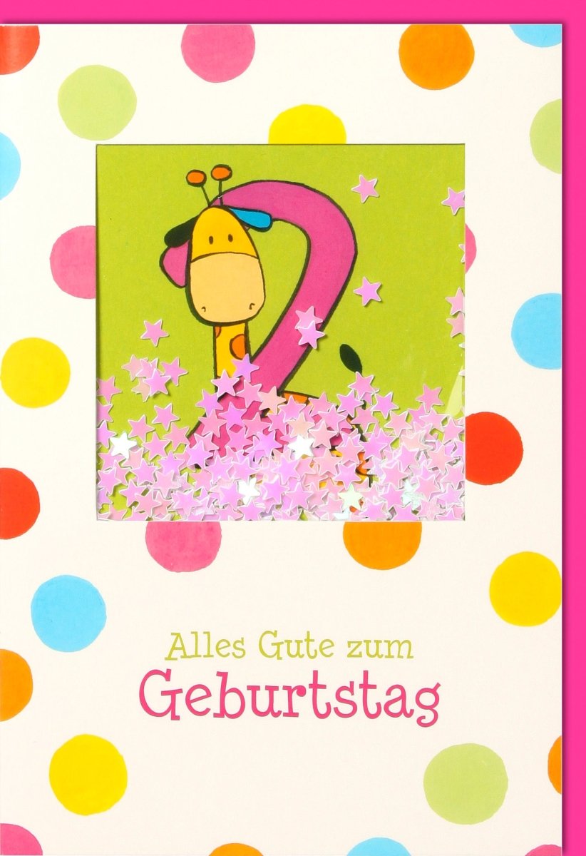 Geburtstagskarte für Kinder - Fröhliche Giraffe mit Konfetti & Bunten Punkten, Party Spaß Glückwunschkarte zum Geburtstag