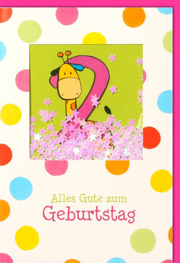 Geburtstagskarte für Kinder - Fröhliche Giraffe mit Konfetti & Bunten Punkten, Party Spaß Glückwunschkarte zum Geburtstag