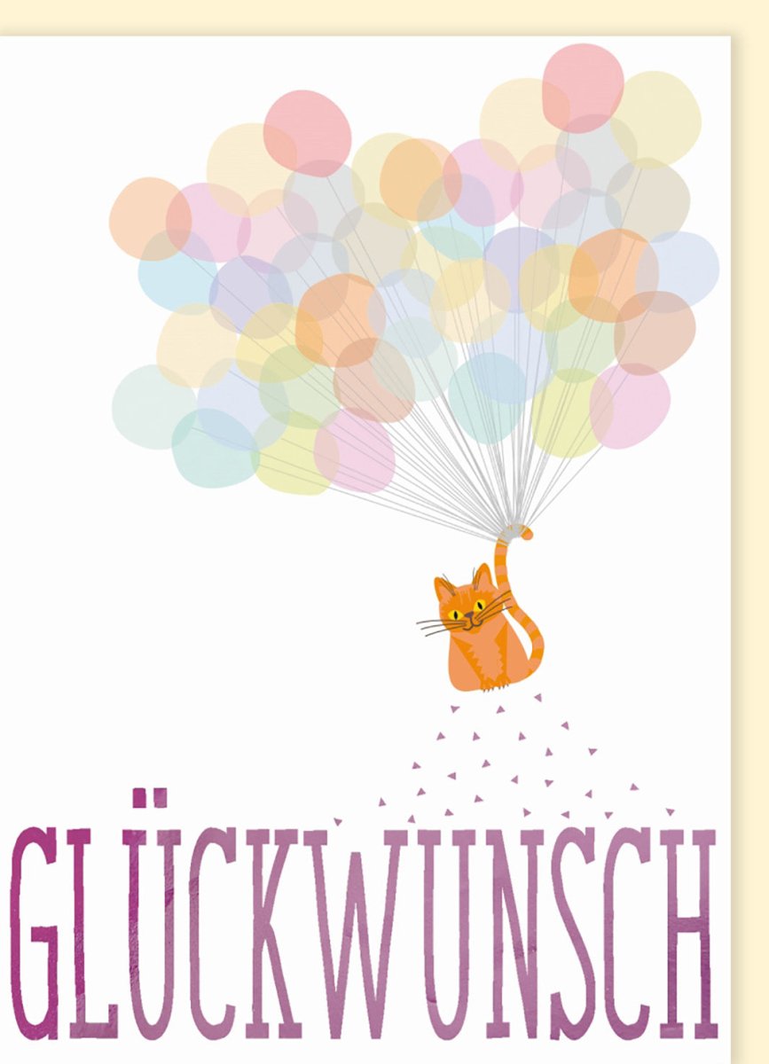 Geburtstagskarte für Kinder: Niedliche Katze mit Bunten Ballons, Pastellfarben, Cartoon - Design - Lustige Einladung & Gratulationskarte
