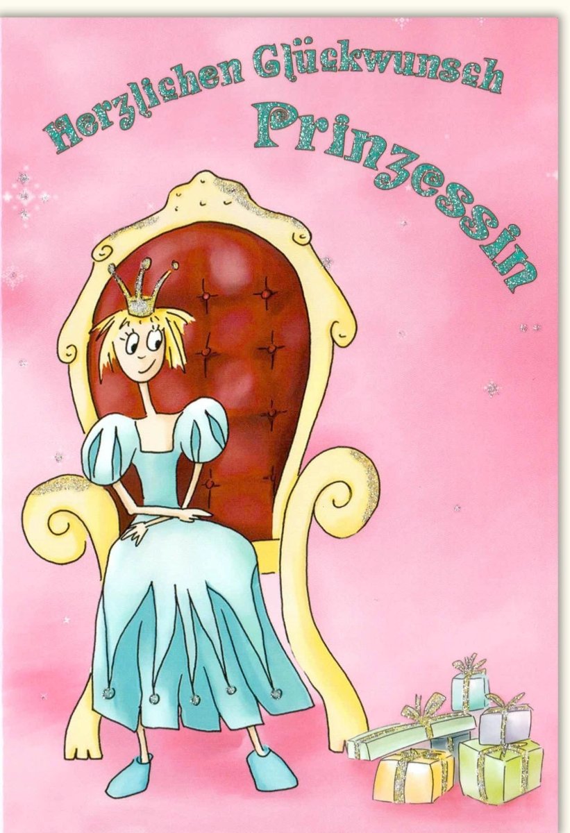Geburtstagskarte für Mädchen - Zauberhafte Prinzessin Glitzer Doppelkarte, Rosa Glückwunschkarte für Kindergeburtstag, Feierlichkeit & Geschenke, Mädchenhafte Grußkarte mit Geburtstagsfeier Motiv