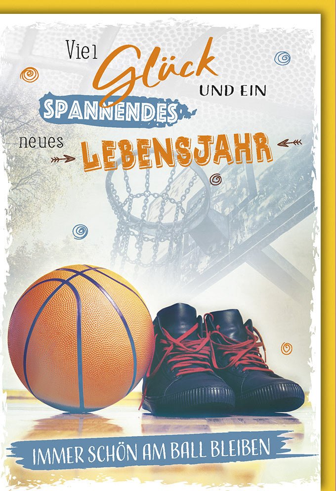 Geburtstagskarte für Männer - Basketball - Motiv | Glückwunschkarte zum neuen Lebensjahr, Sport & Hobby Design mit Ball und Schuhen, Festliche Gratulationskarte