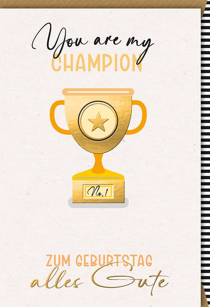 Geburtstagskarte für Männer - Champion Pokal Design, Elegante Glückwunsch Doppelkarte mit Gold Stern im Vintage Stil