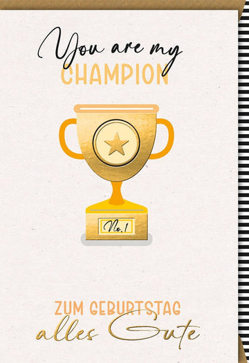 Geburtstagskarte für Männer - Champion Pokal Design, Elegante Glückwunsch Doppelkarte mit Gold Stern im Vintage Stil