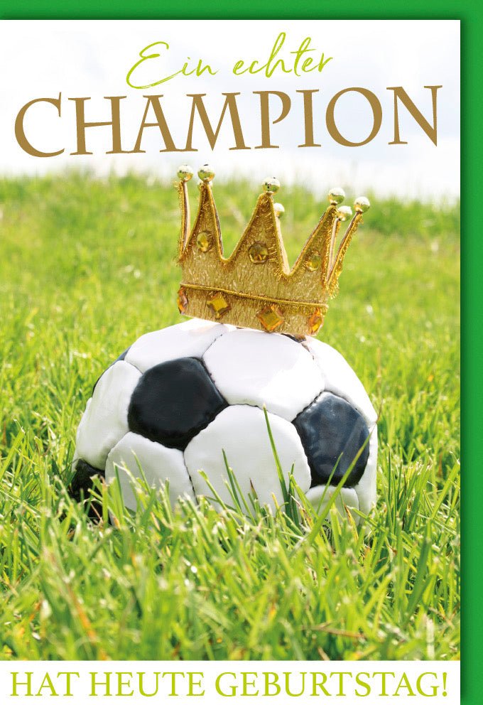 Geburtstagskarte für Männer - Fußball Champion Themenkarte, Glückwunsch zum Geburtstag, Sport König, Grüner Rasen & Ball Design