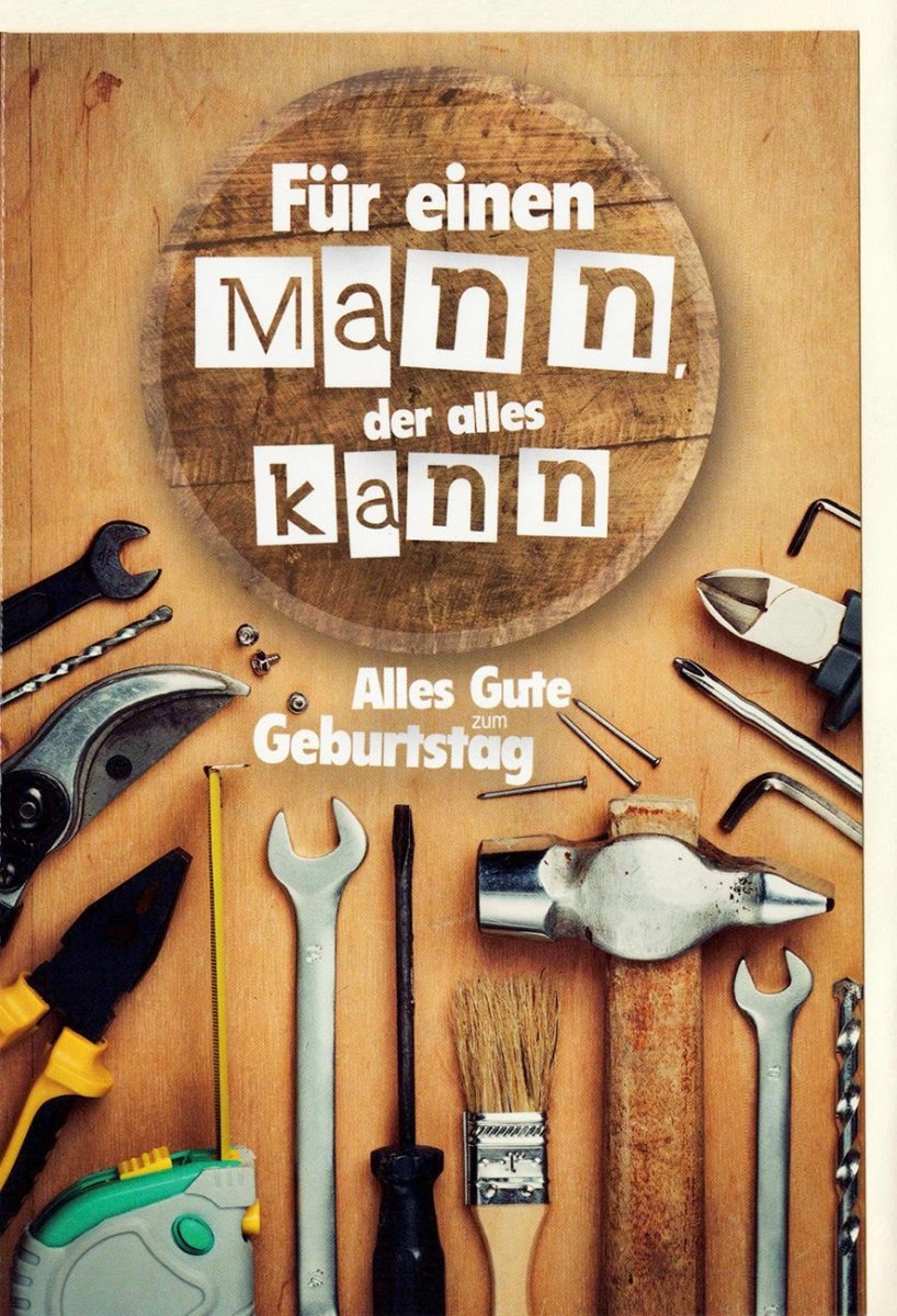 Geburtstagskarte für Männer - Handwerk & Werkzeuge Design, Maskuline Glückwünsche, DIY Heimwerker, Holzoptik, Robust