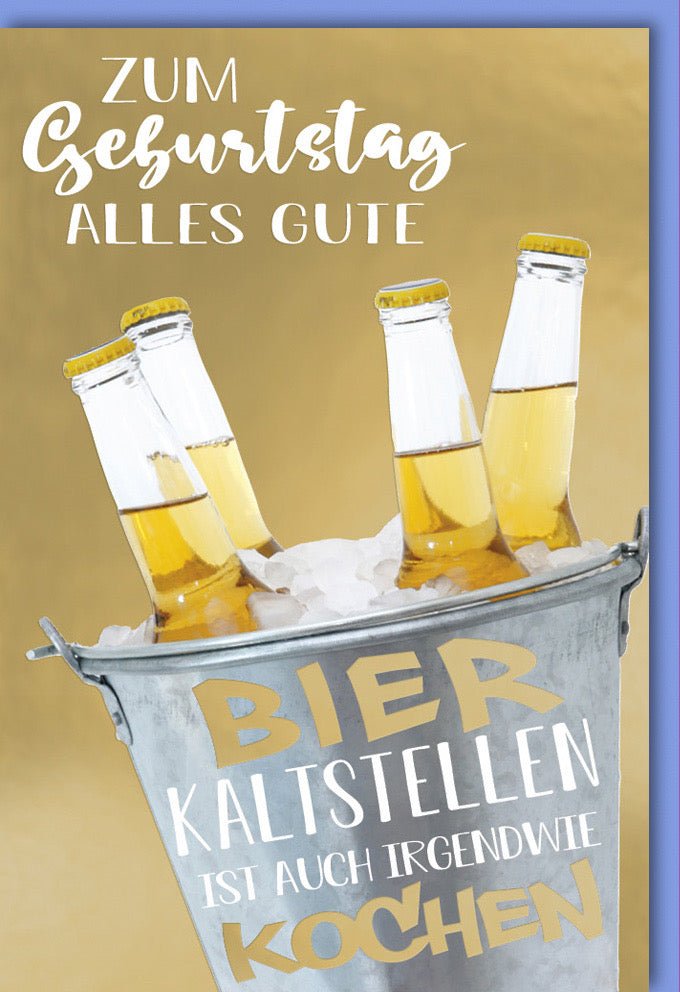 Geburtstagskarte für Männer - Lustige Bier & Eiswürfel Motiv, Humorvolle Sprüche, Cheers Prost Design, Witzige Geburtstagsglückwünsche mit Kühlfunktion - Party Fun Doppelkarte