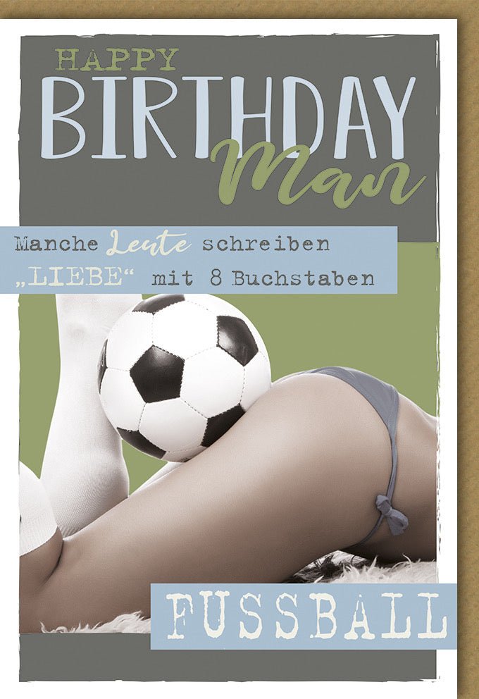Geburtstagskarte für Männer - Lustige Fußball - Themen Grußkarte mit Humor, Sportler Glückwunsch zum Geburtstag, Ballspiel Motiv mit Stutzen