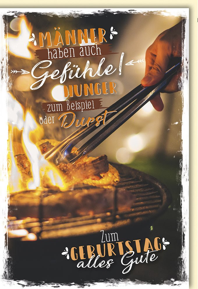 Geburtstagskarte für Männer - Lustige Grillparty BBQ Motiv, Vintage Design mit Humorvollem Spruch, Glückwünsche Doppelkarte