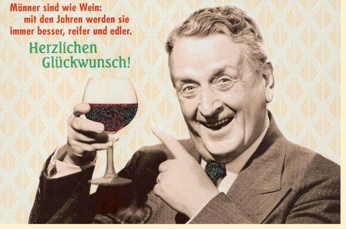 Geburtstagskarte für Männer - Retro Design mit Wein & Humor Spruch, Herzlichen Glückwunsch Vintage Doppelkarte, Hochwertiges Papier, Klassisch Witzig & Originell für Feier und Festlichkeit