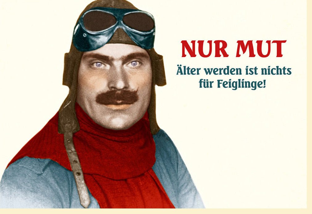 Geburtstagskarte für Männer - Retro Flieger Design mit Lustigem Spruch, Vintage Humor zum Älterwerden, Mutmachende Doppelkarte