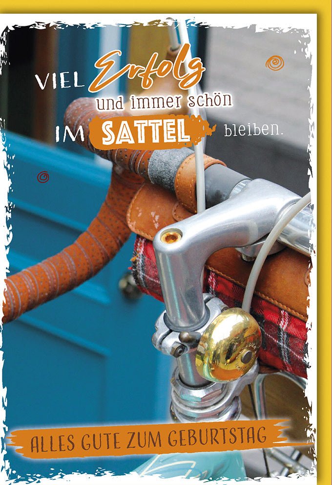 Geburtstagskarte für Männer - Vintage Fahrrad Motiv, Retro Sattel Design, Glückwünsche & Erfolg Gratulation Doppelkarte