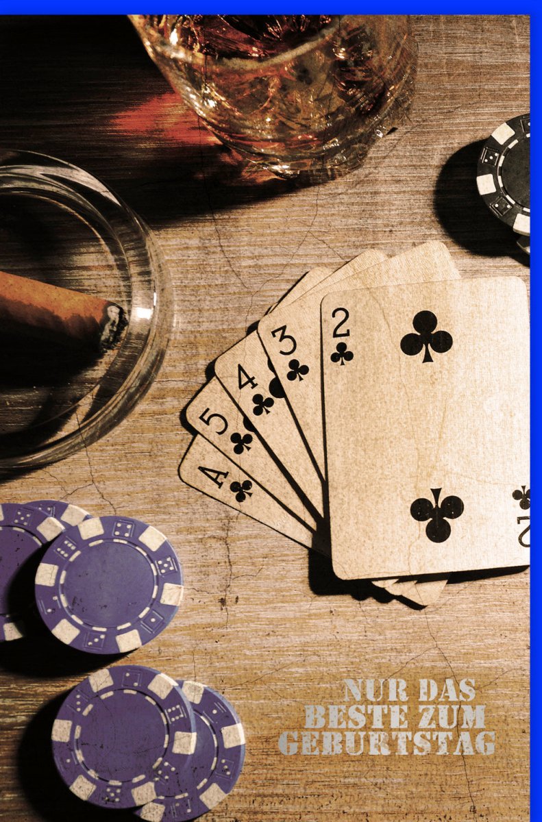 Geburtstagskarte für Männer - Vintage Poker & Casino Design mit Whisky, Chips und Holzoptik, Elegante Glücksspiel - Themenkarte mit Stilvollen Geburtstagsglückwünschen