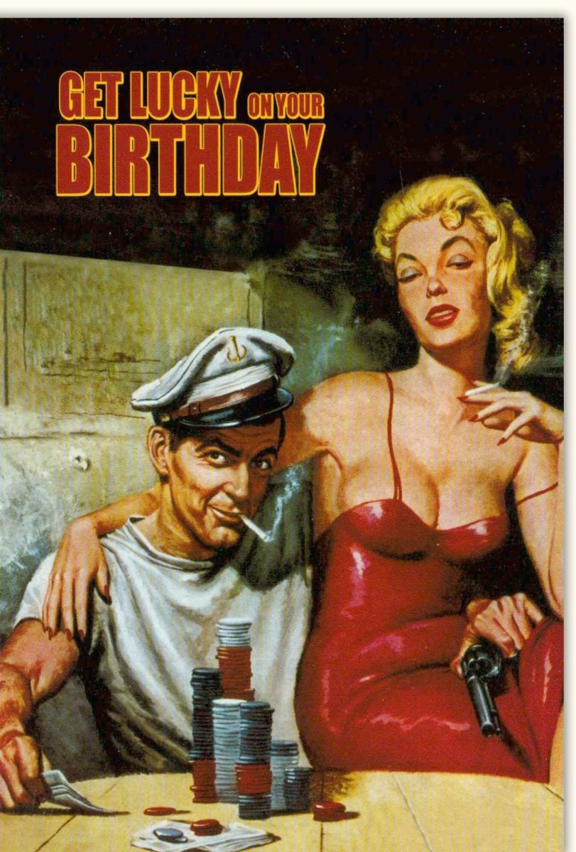Geburtstagskarte für Männer - Vintage Spielkarten & Pin - up Meeremann Motiv, Witzige Glückwünsche, Originelle Geschenkidee
