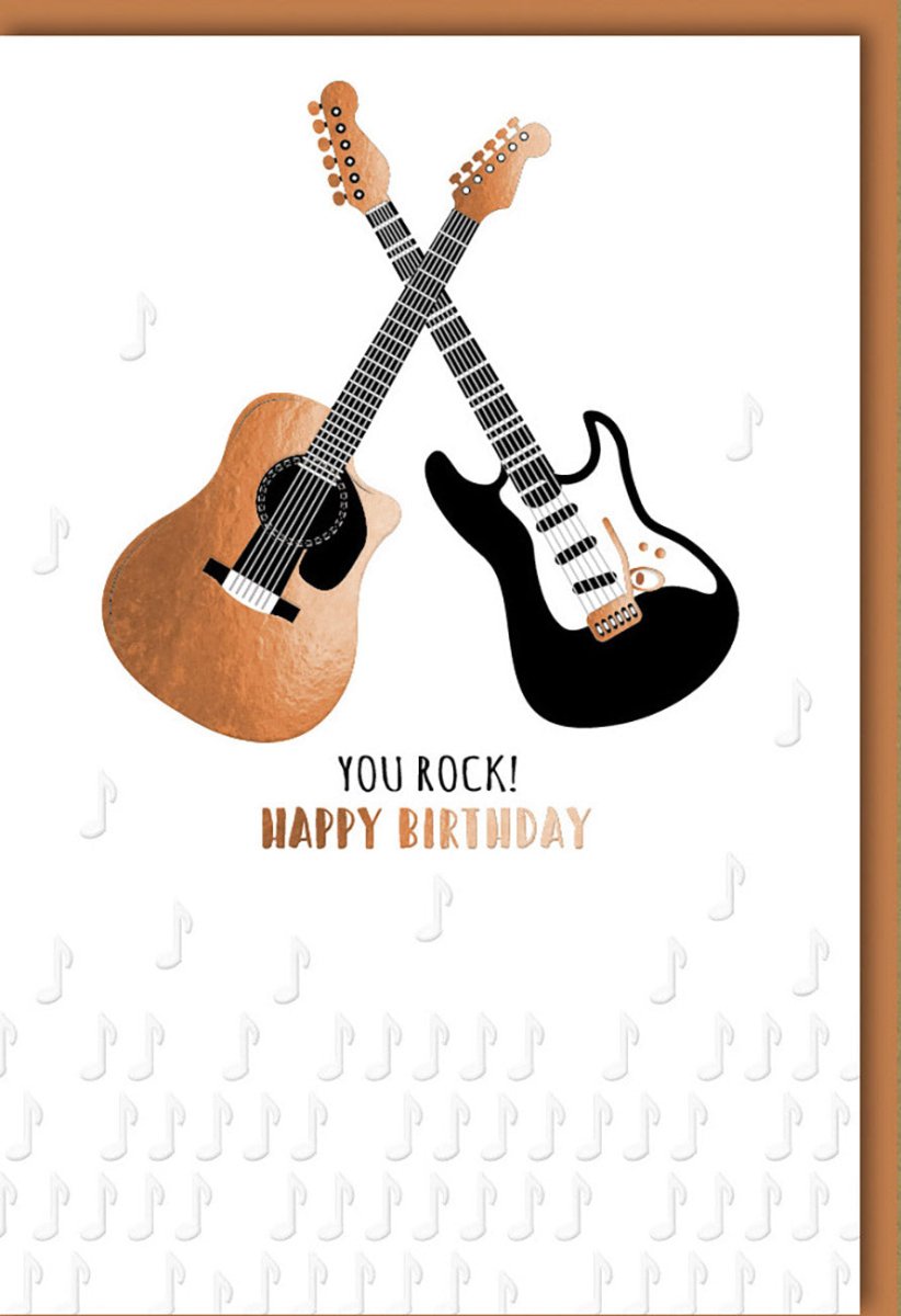 Geburtstagskarte für Musiker - Rock Gitarren Design Glückwunschkarte, Happy Birthday Doppelkarte mit Musikmotiv, Ideal für Party und Feier, Stilvolle Gratulationskarte für Gitarristen und Rockfans
