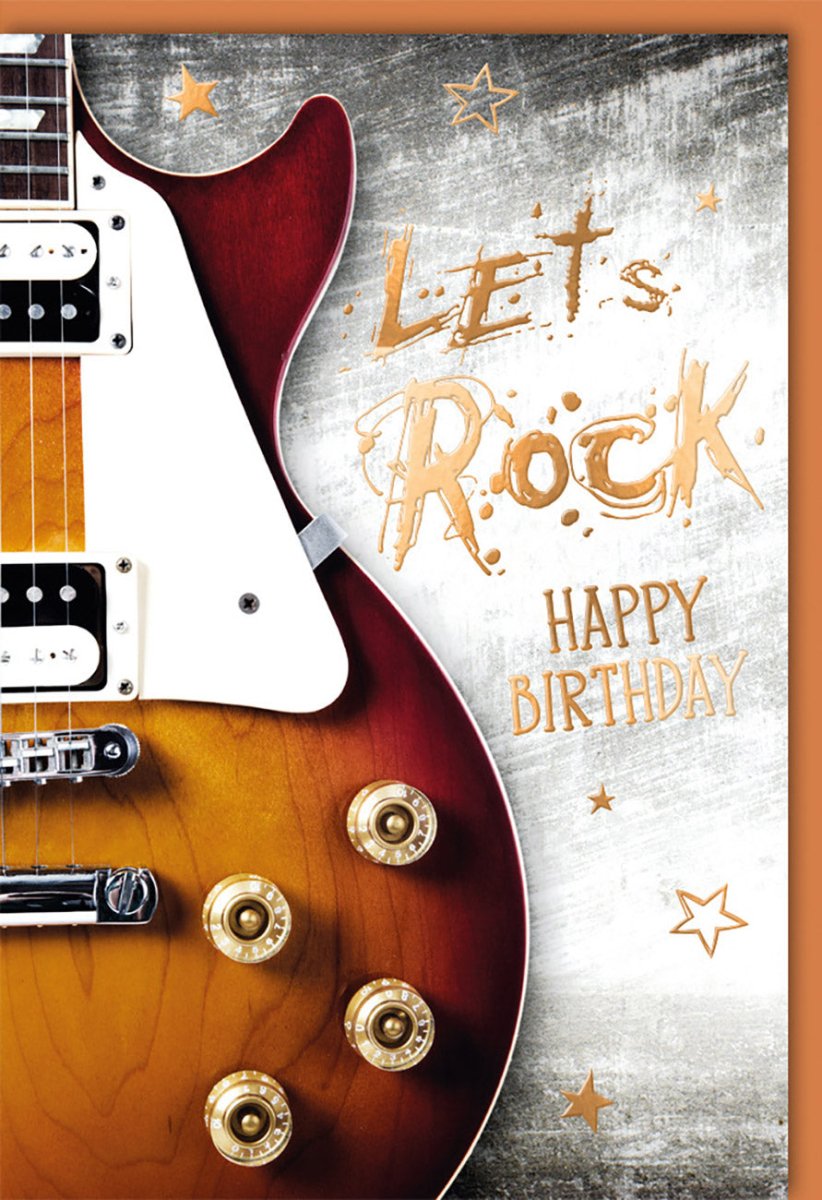 Geburtstagskarte für Musikliebhaber - Vintage Rockstar Gitarren Glückwunschkarte, Happy Birthday Rock'n'Roll Design, Ideal für Musiker & Partys, Premium Doppelkarte mit Umschlag