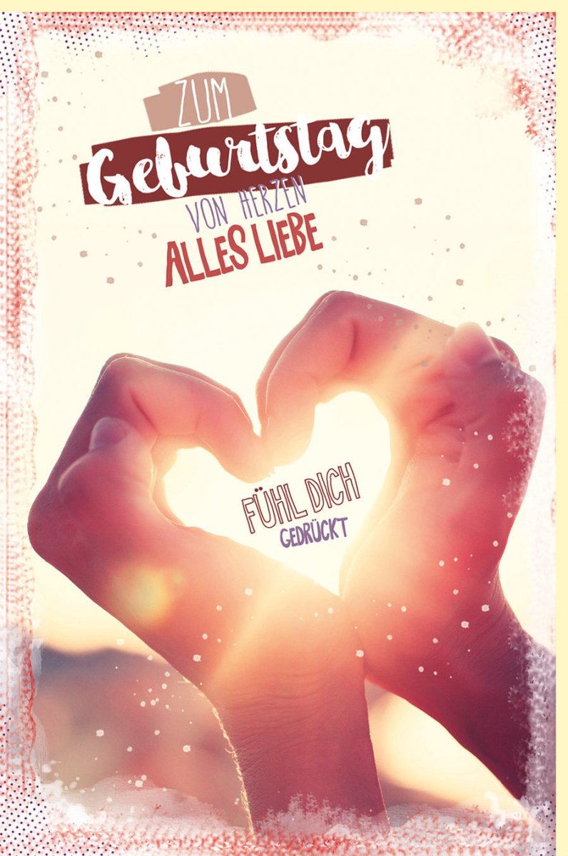 Geburtstagskarte für Partner: Romantische Doppelkarte mit Herz & Hände Motiv, Liebe und Zweisamkeit, Handgemachte Glücksmomente zum Geburtstag, Emotional Warme Farben in Rosa & Rot, Sonnenuntergang für Verliebte