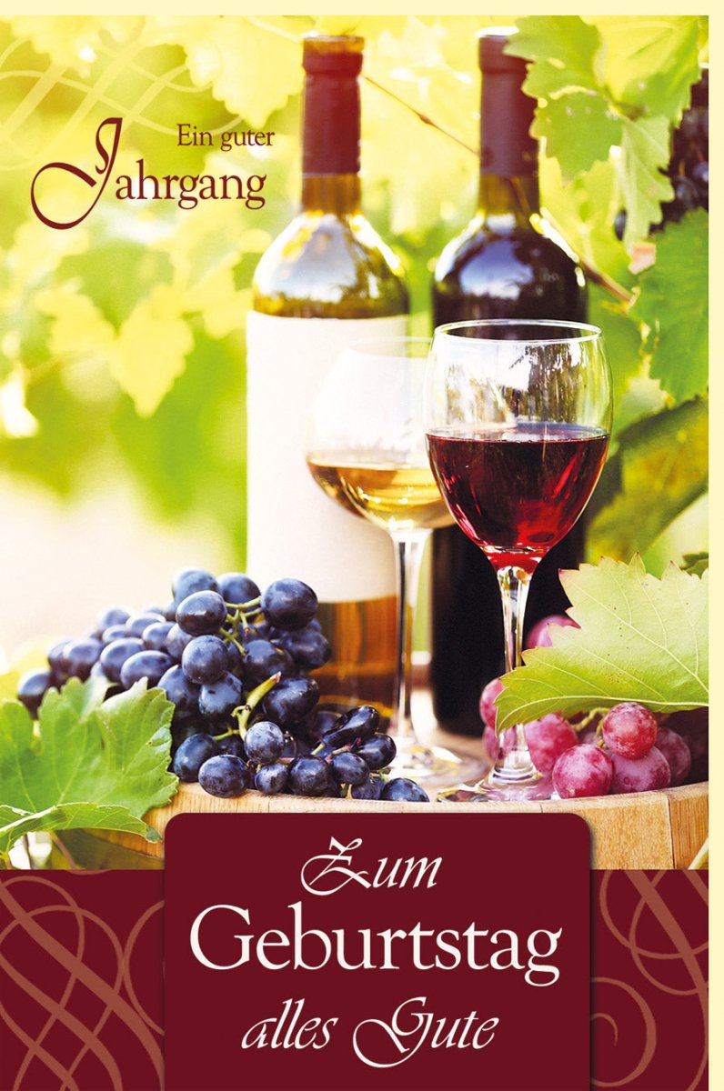 Geburtstagskarte für Weinliebhaber - Elegante Doppelkarte mit Weingläsern, Weinflaschen & Traubenmotiv, Glückwunsch Jahrgangskarte in Bordeauxrot, Ideal für Rotwein & Weißwein Genießer Feiern