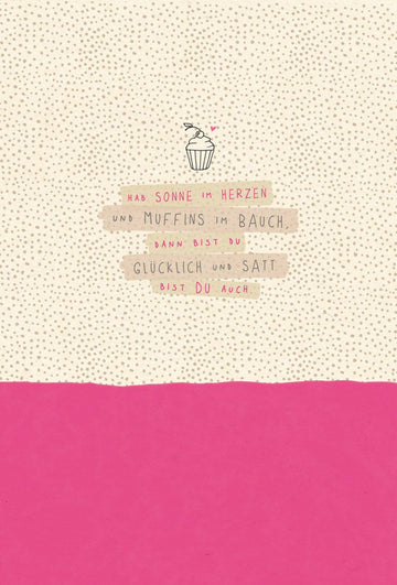 Geburtstagskarte – Glücklicher Muffin mit Herz: Öko - Zuckerrohrpapier Postkarte, Rosa & Beige Design, Nachhaltige Grußbotschaft