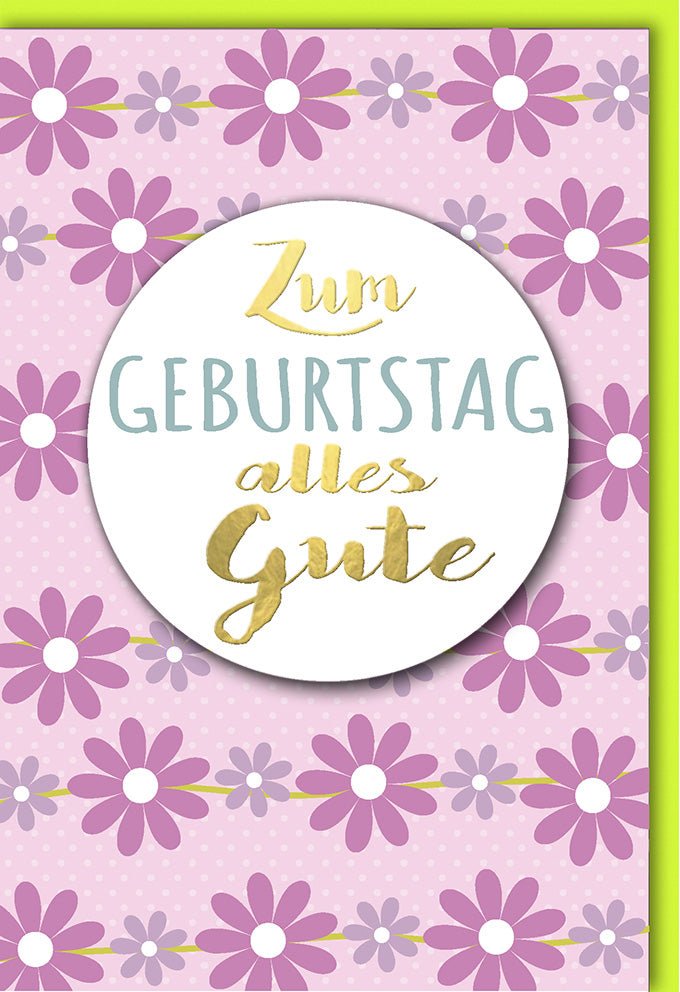 Geburtstagskarte – Glückwunsch mit Blumen Illustration, Lila & Pink Blütenmuster, Festliche Doppelkarte für jeden Anlass