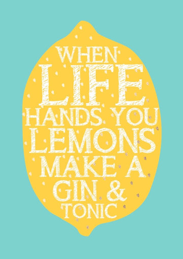Geburtstagskarte Humor - Gin & Tonic Zitronen Lebensweisheit, Motivations - Postkarte in Hellblau/Gelb mit Typografie