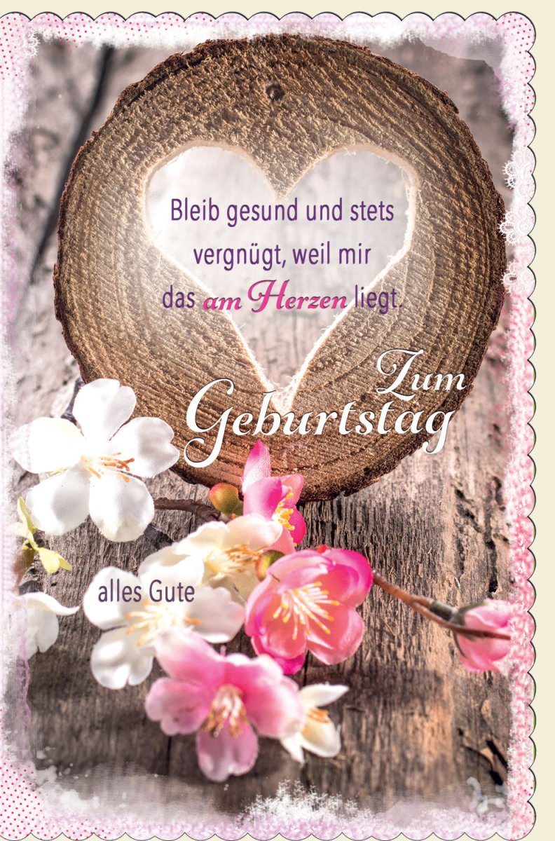 Geburtstagskarte in Holzoptik mit Blumenmotiv - Rustikale Glückwunschkarte Naturdesign, Herzlichen Glückwunsch & Liebe Wünsche, Vintage Eleganz für Geburtstag, Gesundheit & Freude Doppelkarte