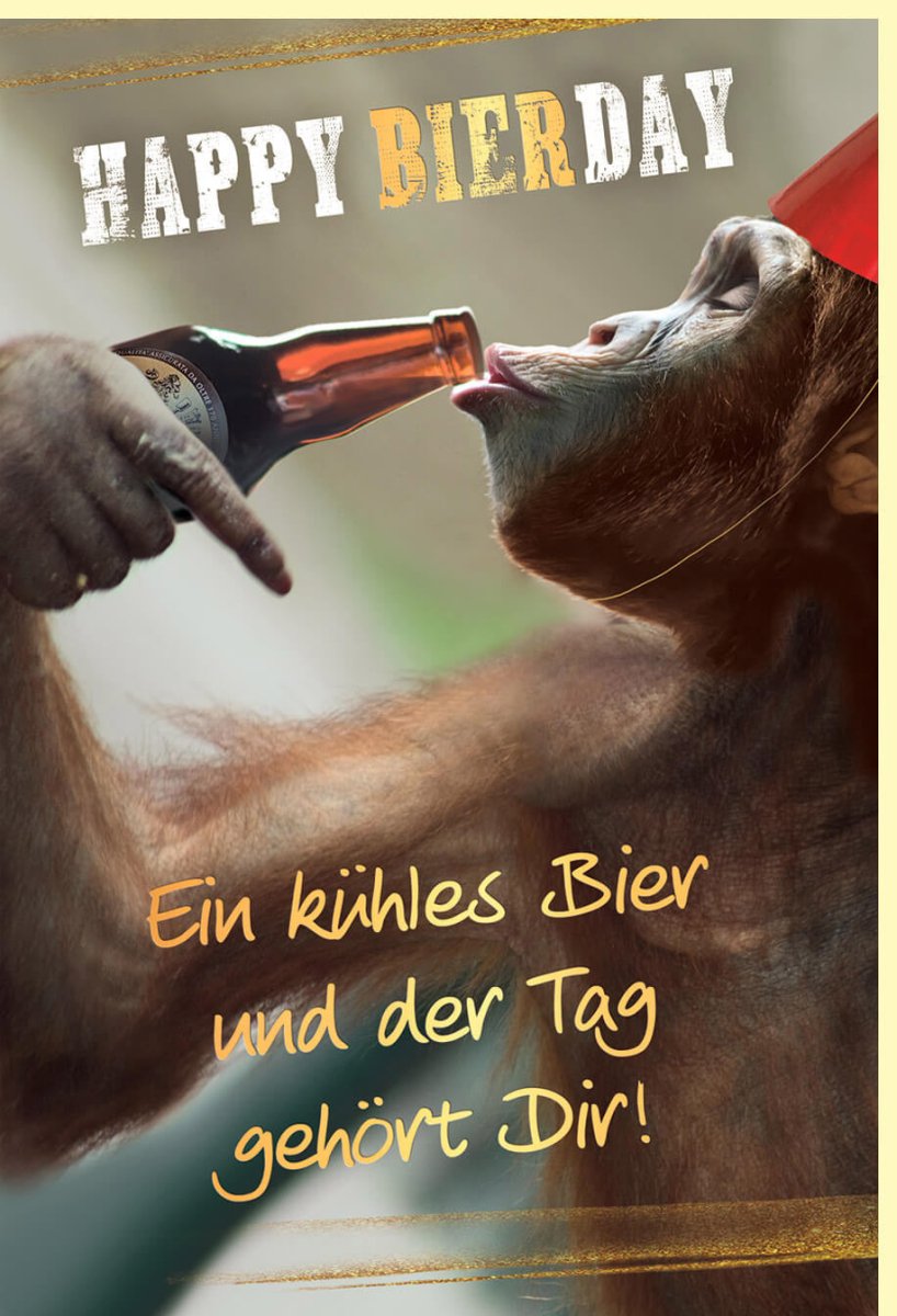 Geburtstagskarte Lustig Affe mit Bier - Goldfolie Humorvolle Glückwunschkarte, Tiermotiv für Erwachsene, Männer & Frauen, Braun/Grün/Gold - Party Cheers Prost Toast, Witzige Geschenkidee mit Überraschungseffekt