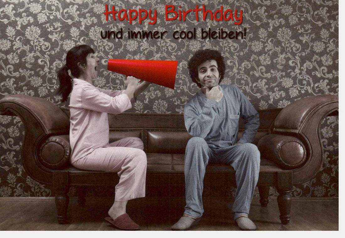Geburtstagskarte Lustig - "Cool Bleiben" Retro Megafon Design | Witzige Happy Birthday Doppelkarte mit Humor | Vintage Party Überraschung & Spaß Geschenk | Originelle Einzigartige Glückwünsche Feier