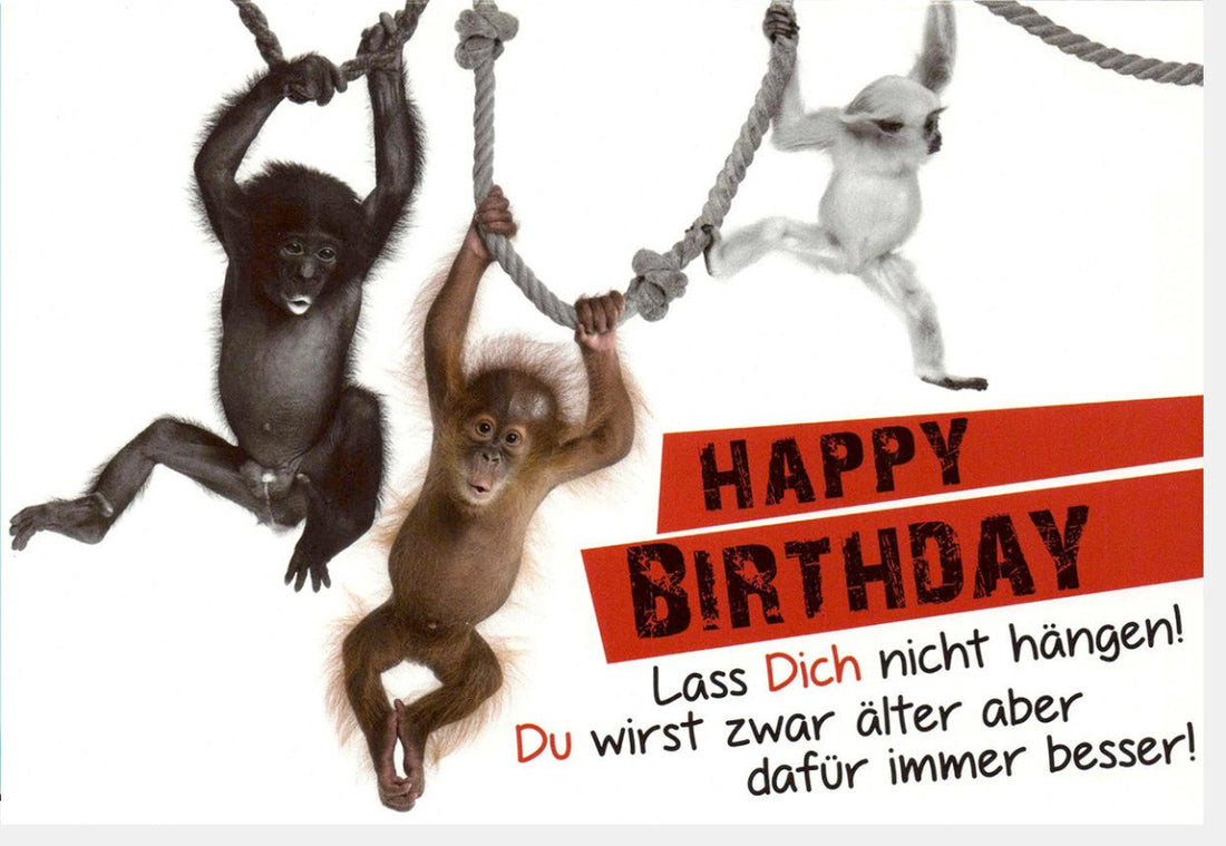 Geburtstagskarte Lustig mit Affen - Motiv - Witzige Doppelkarte für Geburtstag, Humorvoller Spruch, Motivation & Spaß, Glückwünsche zur Feier, Überraschung & Freude, Scherzhaftes Lachen Garantiert, Originell & Kreativ im Cartoonstyle