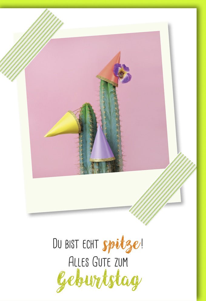 Geburtstagskarte Lustig mit Kaktus im Partyhut - Witzige Glückwunsch Doppelkarte für Feierlichkeiten, Originelle Gratulationskarte mit Humorvollen Sprüchen, Spaßige Geburtstagsgrüße für Jede Party
