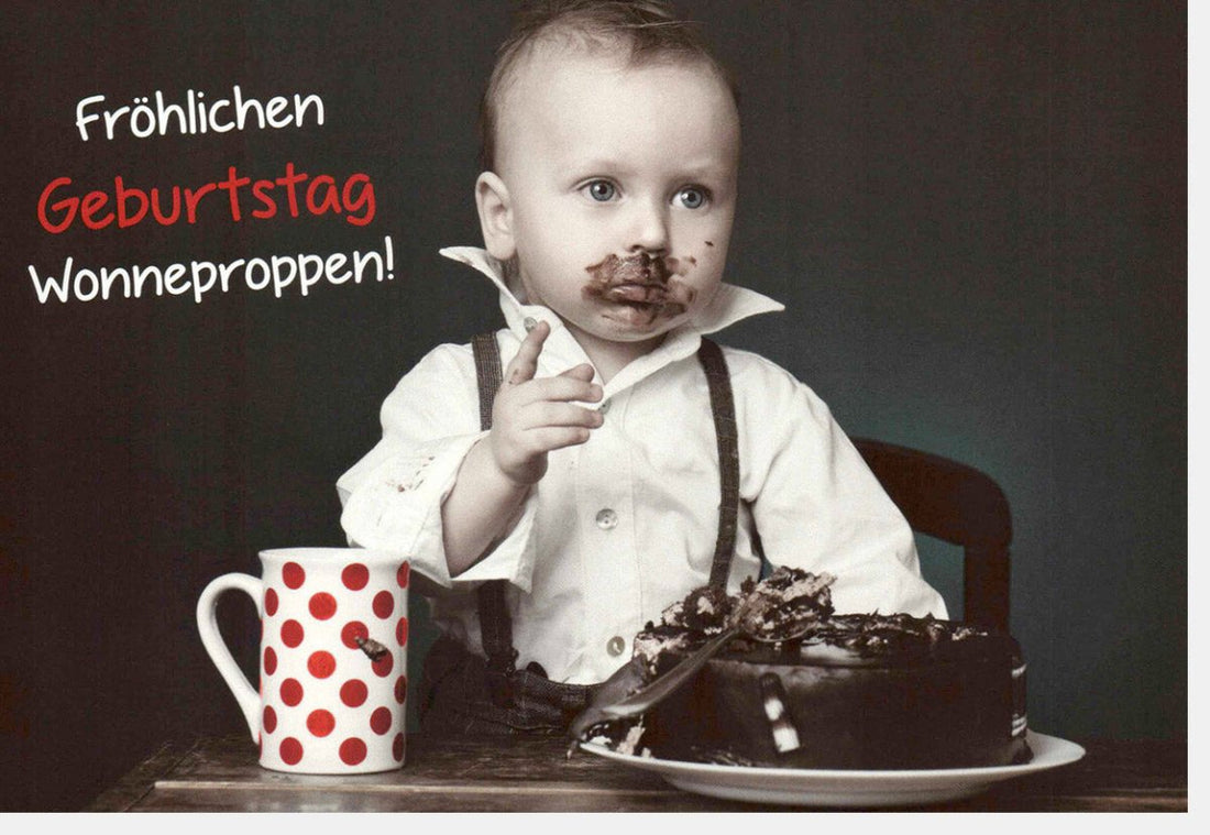 Geburtstagskarte Lustig mit Spruch - Fröhlichen Geburtstag Wonneproppen - Kinder Spaß Schokolade Kuchen Feier - Witzige Party Glückwünsche - Humorvolle Happy Birthday Greeting Card