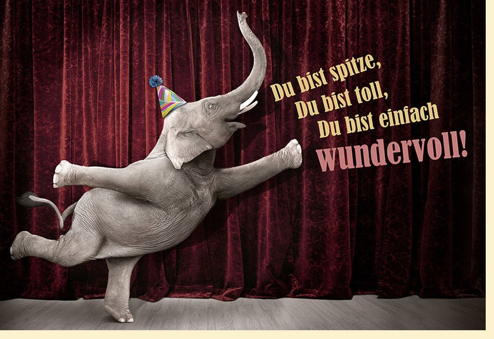 Geburtstagskarte Lustig Retro - Witzige Elefant Glückwunschkarte mit Spruch, Originelle Doppelkarte für Party & Feier, Humorvolle Überraschung mit Spaßgarantie, Toll & Spitze für jeden Anlass