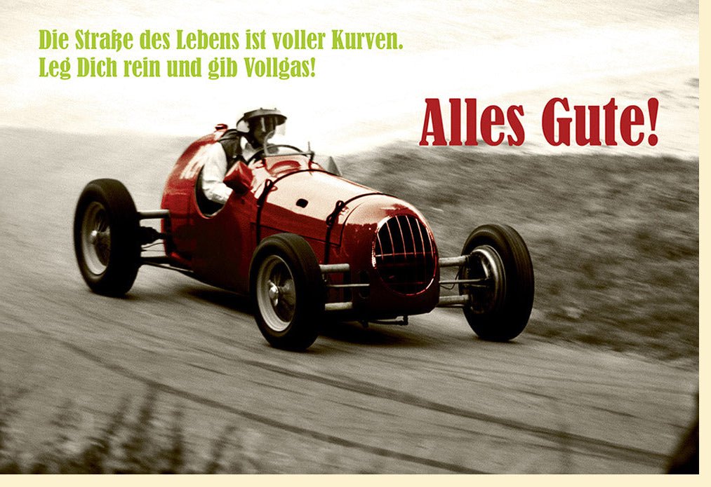 Geburtstagskarte Lustig Retro - Witzige Glückwünsche mit Spruch "Straße des Lebens" Auto Vintage Humor - Originelle Doppelkarte für Geburtstag, Spaßvolle Geschenkidee, Unkonventionelle Feier Grüße