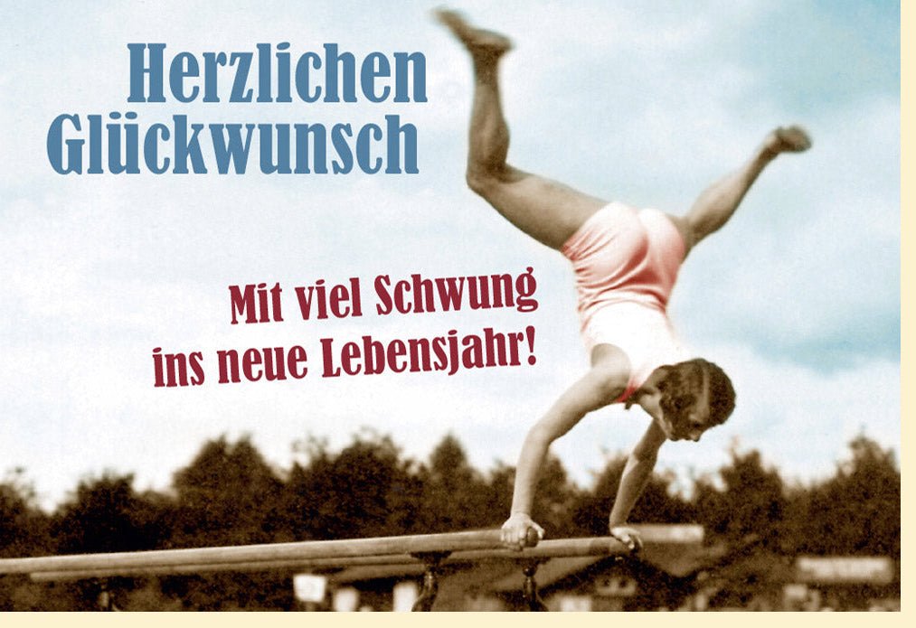 Geburtstagskarte Lustig Vintage - Stil - Witzige Retro Glückwunschkarte mit Spruch, Schwungvoll & Originell, Humorvolle Gratulationskarte für Geburtstag & Feier, Spaßige Doppelkarte zum Gratulieren