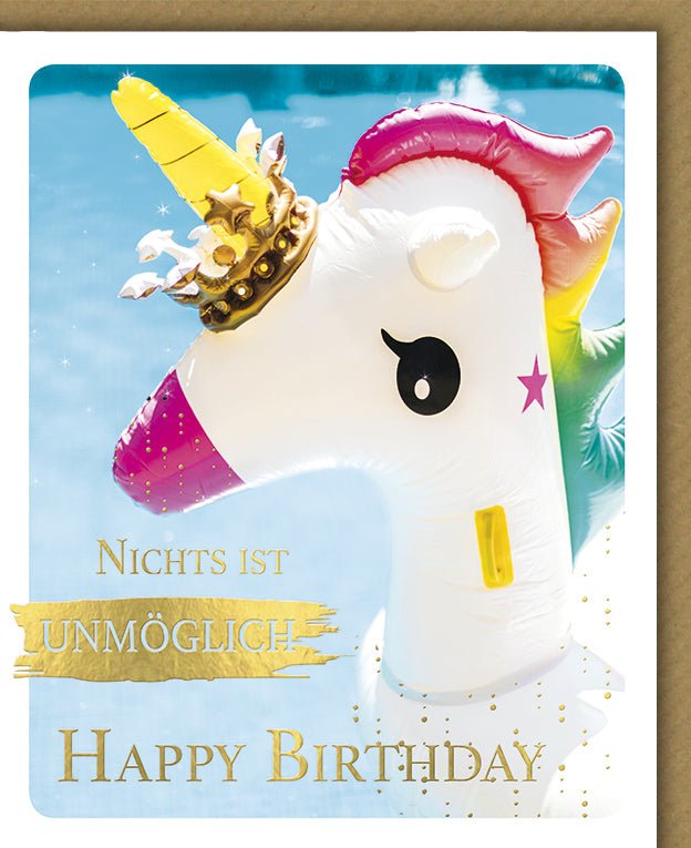 Geburtstagskarte Lustiges Einhorn am Strand - Witzige Happy Birthday Doppelkarte mit Humor, Glückwünsche & Spaß für eine unvergessliche Überraschung