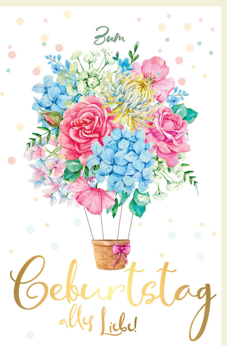 Geburtstagskarte mit Aquarell - Blumenstrauß, Goldfolie & Schleife - Elegante Doppelkarte für Gratulation und Festlichkeiten