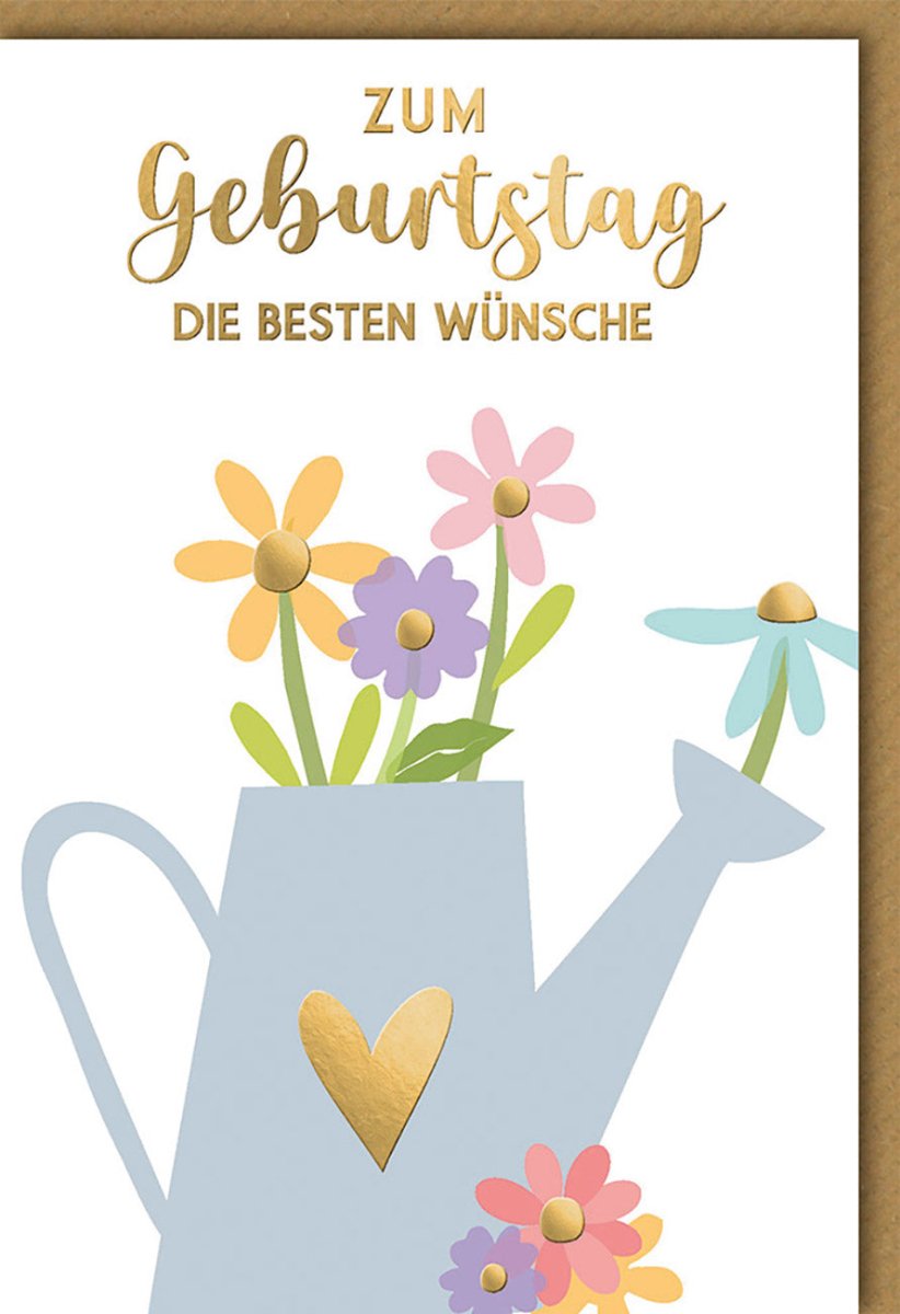 Geburtstagskarte mit Blumendesign und Goldherz - Hochwertige Doppelkarte mit Gießkanne Motiv, Glückwünsche & Pastellfarben - Elegante Papeterie Geschenkidee für Frauen von Galerie Dominique