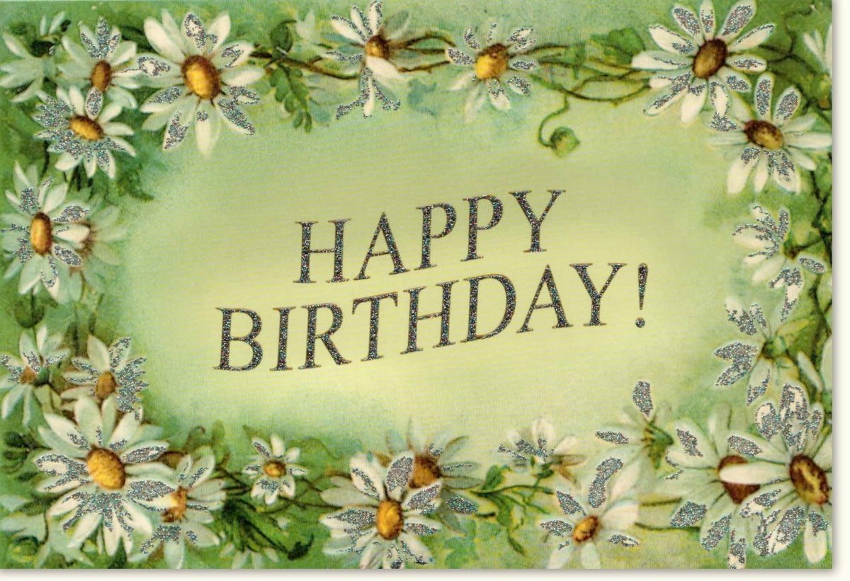 Geburtstagskarte mit Blumenkette - Happy Birthday Grußkarte in Grün, Floral Muster Design, Natur Dekoration, Festliche Glückwunsch Doppelkarte mit Blumendesign für Geburtstagsfeier & Celebration