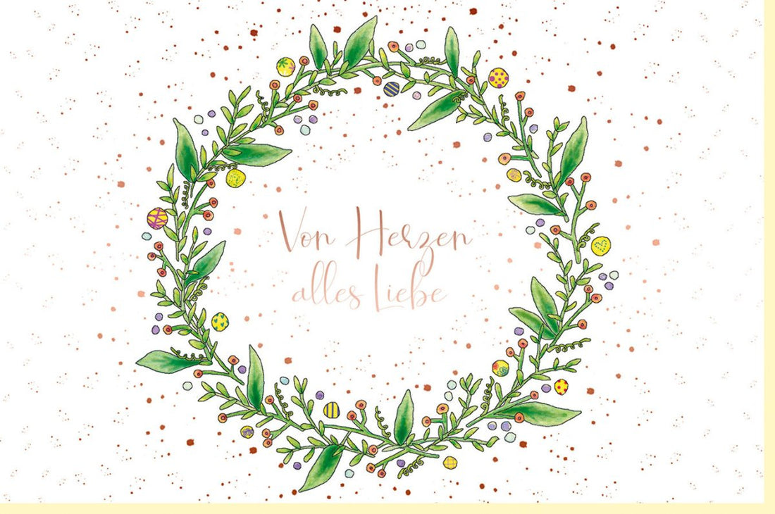 Geburtstagskarte mit Blumenkranz - Elegante Doppelkarte aus Naturkarton, Roségold Metallicfolie, Handgezeichnetes Floral - Design mit Grünpflanzen, Festlich & Edel