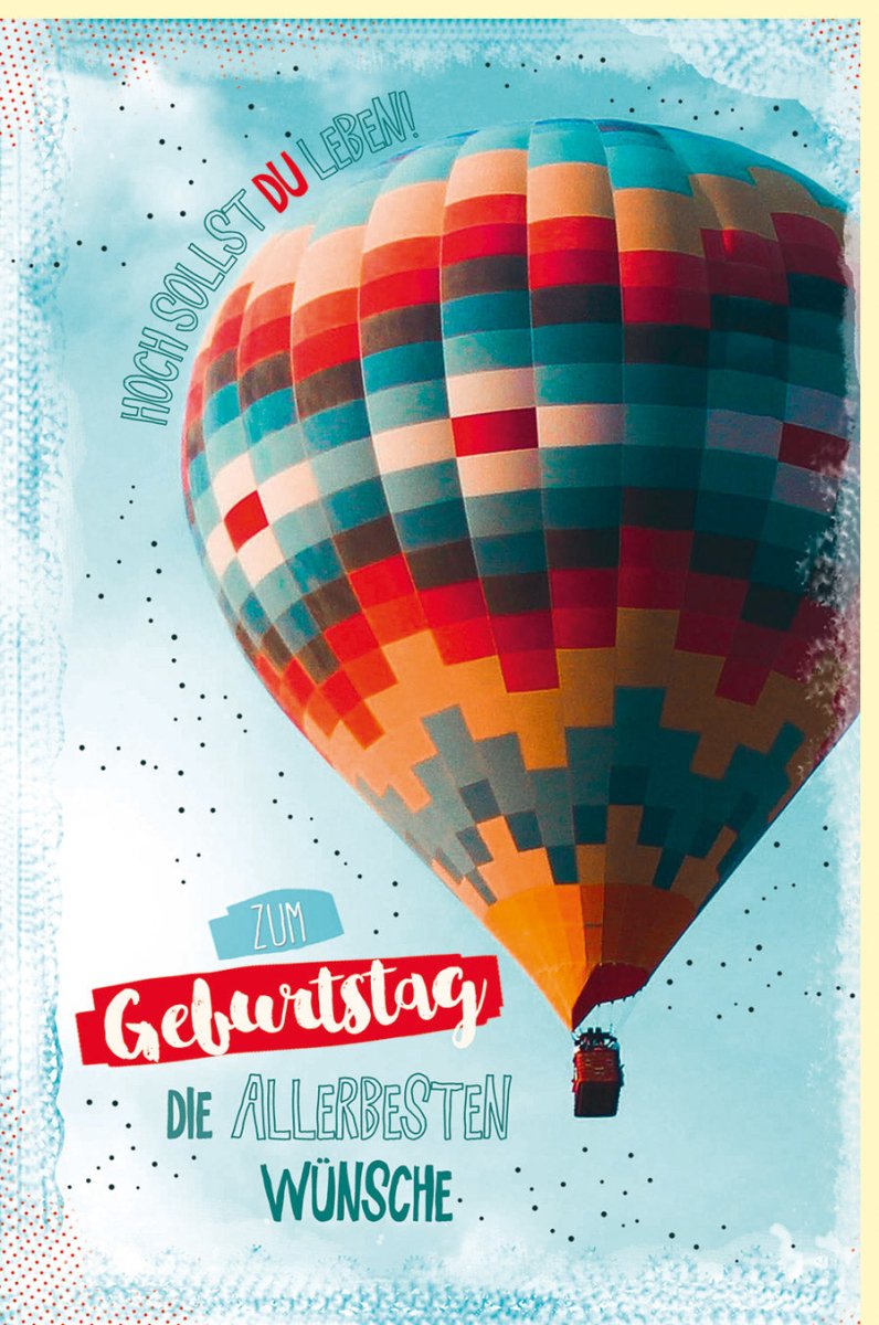 Geburtstagskarte mit Heißluftballon - Motiv – Bunte Glückwünsche für Erwachsene & Jugendliche, Farbenfroher Himmel & Abenteuer - Design, Schwebende Freiheit, Jubiläumsfeier Geschenkkarte in Blau & Rot