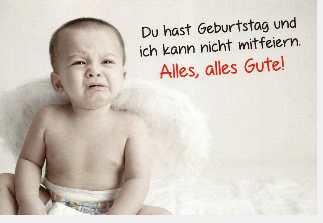 Geburtstagskarte mit Humor: Witzige Doppelkarte mit Spruch, Lustige Glückwünsche Postkarte, Grußkarte zum Geburtstag mit Engelsflügel Motiv, Spaß & Freude für jede Feier – "Alles Gute!"
