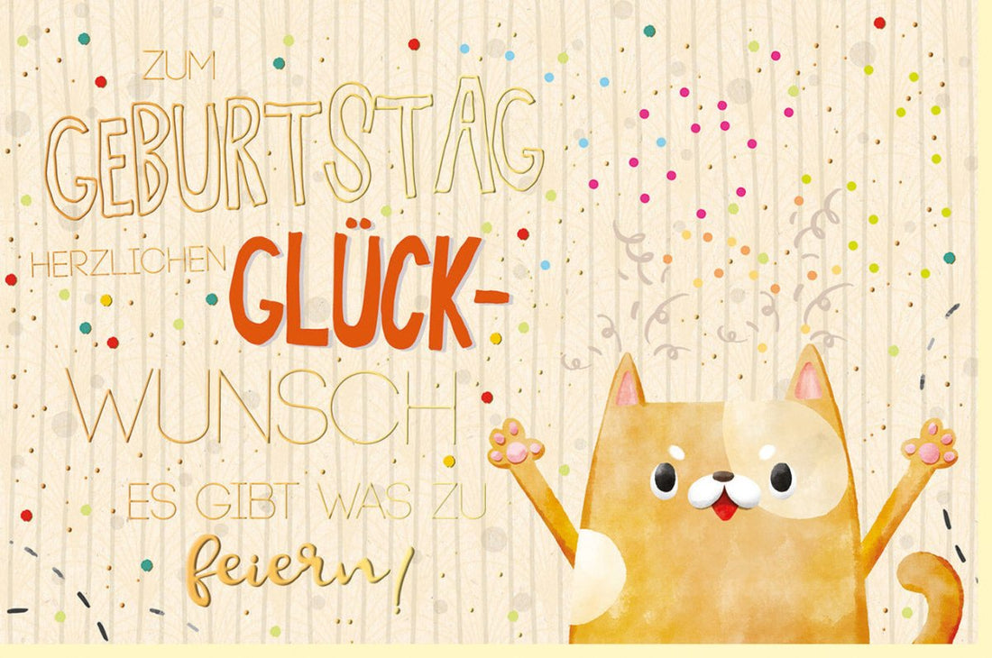 Geburtstagskarte mit Katzenmotiv - Umweltfreundliche Glückwunschkarte aus Zuckerrohrpapier, Bunte Green Line Doppelkarte, Niedliches Tierdesign für Kinder & Erwachsene, Beige
