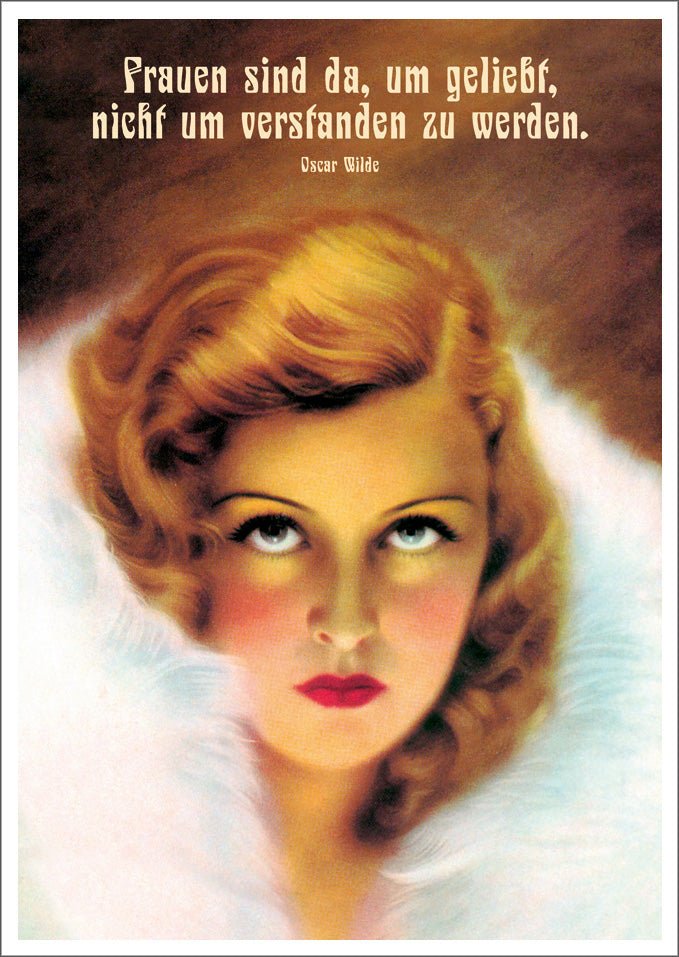 Geburtstagskarte mit Oscar Wilde Zitat - Vintage Humor Postkarte für Frauen, Liebe & Verständnis, Retro Illustration mit Glamour
