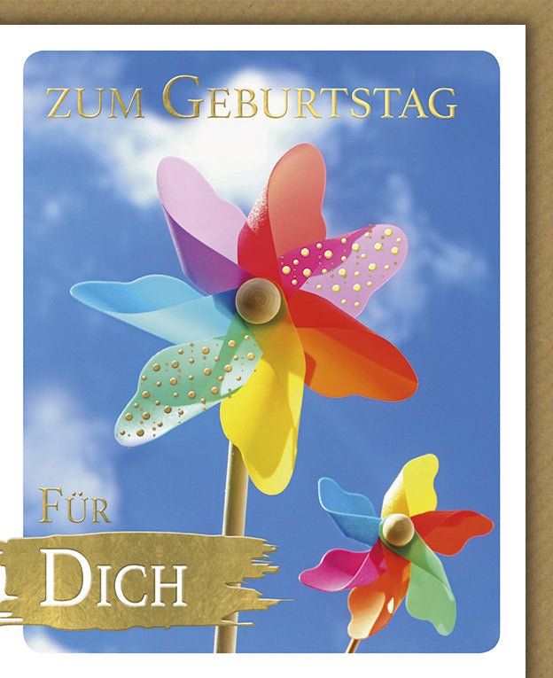Geburtstagskarte mit Windrad & Blumenmotiv – Bunte Himmel - Design Glückwunschkarte für Festliche Gratulation & Freude – Happy Birthday Geschenkkarte Online Kaufen