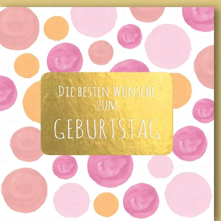 Geburtstagskarte quadratisch Rosa, Gelbe Punkte
