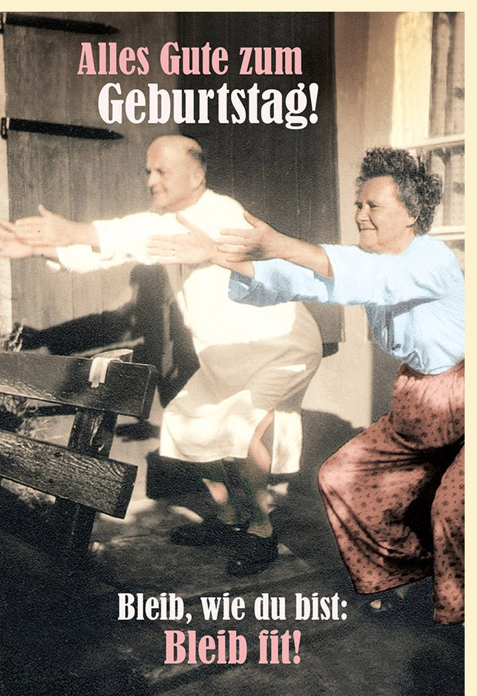 Geburtstagskarte Retro Humor - Lustige Vintage Fitness Spruch Doppelkarte für Erwachsene, Witzige Gratulation & Spaß