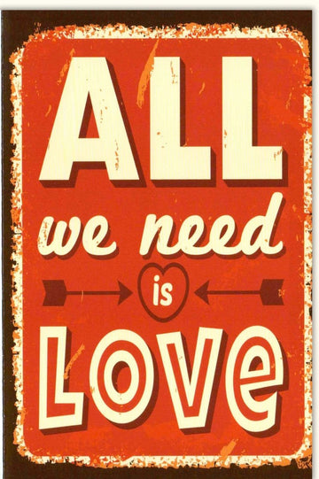 Geburtstagskarte Retro Liebe - Vintage Grußkarte "All We Need Is Love" - Nostalgische Glückwunschkarte mit Oldschool Deko - Design, Handlettering Schriftzug & Herzlichen Glückwunsch Motiv