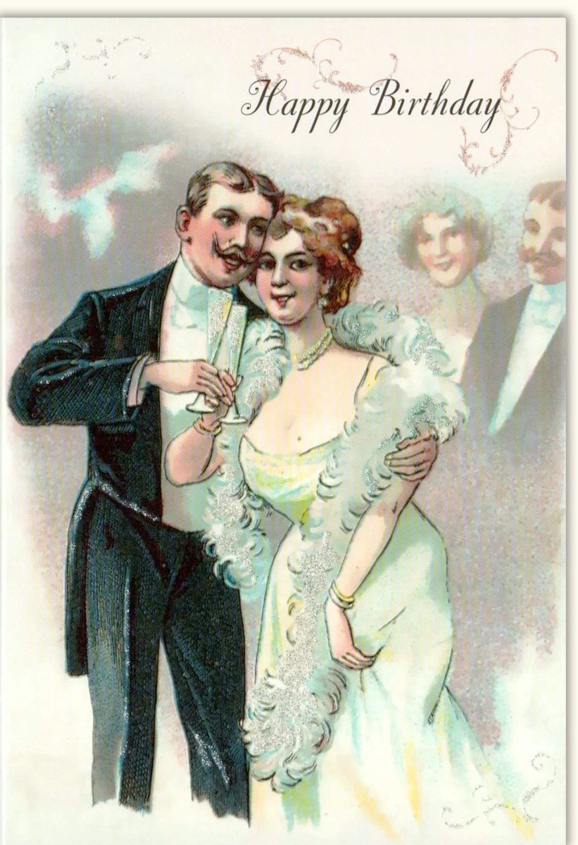Geburtstagskarte Retro Vintage - Elegante Doppelkarte für Mann, Frau & Paar, Nostalgische Happy Birthday Gratulation