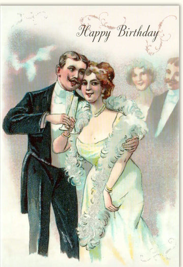 Geburtstagskarte Retro Vintage - Elegante Doppelkarte für Mann, Frau & Paar, Nostalgische Happy Birthday Gratulation