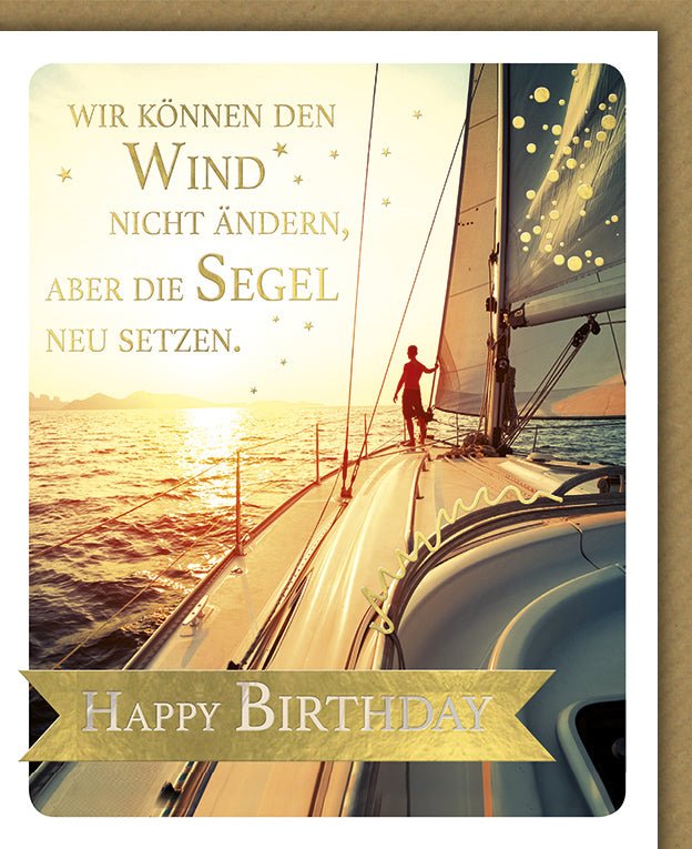 Geburtstagskarte Segelsport - Maritime Glückwunschkarte mit Segelboot, Meer & Sonnenuntergang, Inspirierender Motivationsspruch